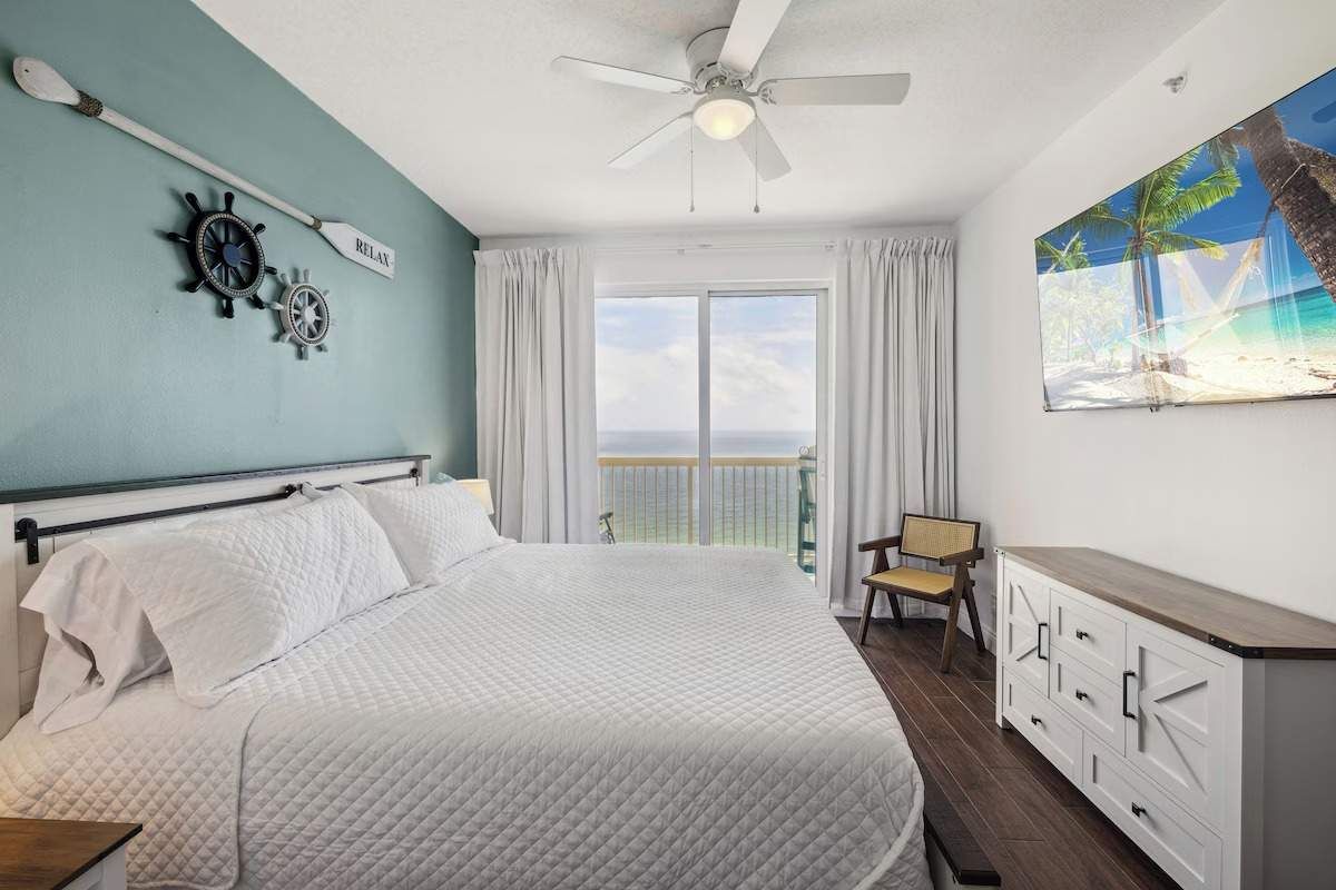 Master Bedroom with walkout balcony overlooking the Gulf. 